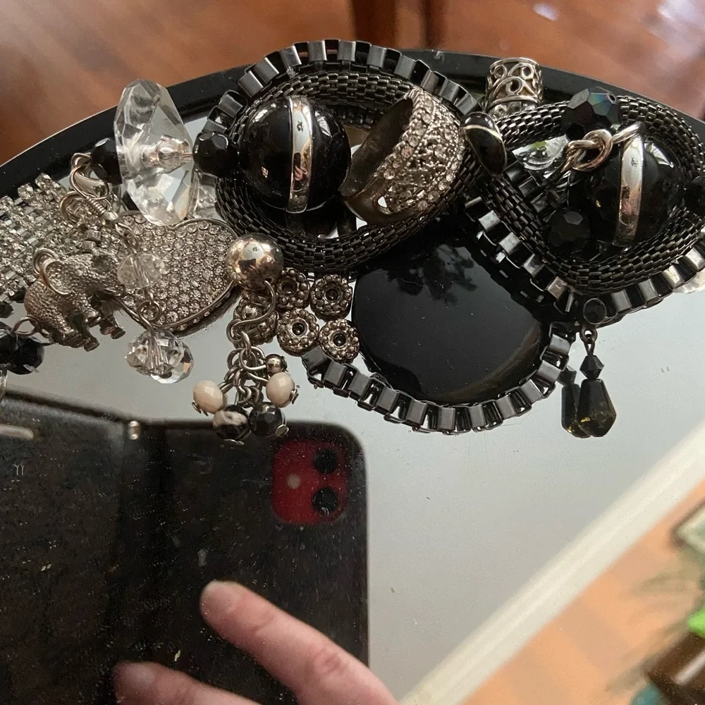 Upcycled, Hand-decorated 10 Inch Mirror. Decorated With Fashion Jewelry.